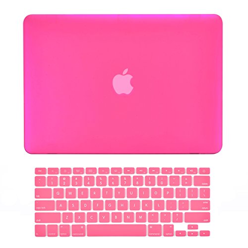 TOP CASE - 2 in 1 Bundle Deal Air 13-Inch Rubberized Hard Case Cover and Matching Color Keyboard Cover for Macbook Air 13" (A1369 and A1466) with TopCase Mouse Pad - Hot Pink
