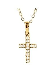 Childrens 14k Yellow Gold Cross with CZs Necklace, 15" Chain