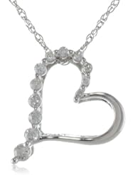 10k White Gold Diamond Journey Heart Pendant Necklace (1/10 cttw, I-J Color, I2-I3 Clarity), 18"