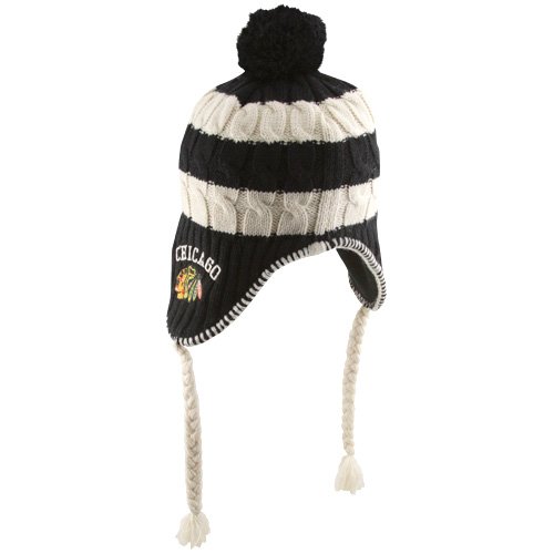 '47 Brand Chicago Blackhawks Ladies Black-White Sherpette Tassel Knit Beanie