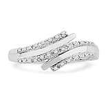Platinum Plated Sterling Silver Round Diamond Bypass Fashion Ring (0.12 cttw)