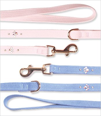 Dog Leash Ultrasuede - Puppy Blue Crystal Paws 4'
