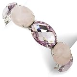 Silver-Tone Faceted Light Rose Crystal/Rose Quartz Stretch Bracelet