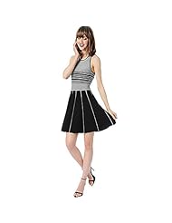 Nylon/Rayon Fit-and-Flare Vertical Stripe Scoop Neck Pleated Sleeveless  Dress