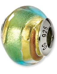 Yellow, Gold and Green Satin Murano Glass Charm for 3mm Bracelets
