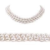 AugustinaJewelry Triple Strand 16-18 Inches 6-7mm White Oval Shape Freshwater Cultured Pearl Necklace