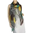 Multi Pattern Dots Stripes and Diamonds Patchwork Cotton Sheer Long Scarf Shawl Sarong - Yellow and Green