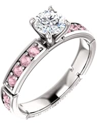 Platinum Round Cut White and Pink Diamond Ring -- LIFETIME WARRANTY