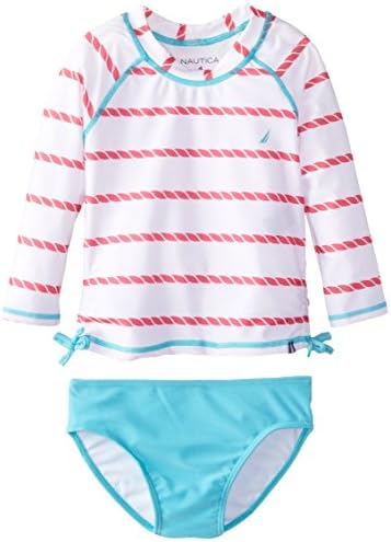 Nautica Little Girls' Rope Stripe Print Rashguard Swim Set, Sail White, 4