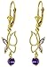 14k Solid Gold Leverback Amethyst Butterfly title=