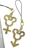 ディズニー『ミッキー＆ミニー』♂♀ペアストラップ《GD/BL》2個セット!