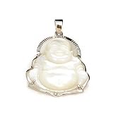 White Mother of Pearl Sterling Silver Chinese Happy Buddha Pendant Necklace with Rhodium Plated (come with delicated 16 inch sterling silver chain)