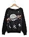 Cute Girls Women Spaceman Pattern Long Sleeve Shirt Sweatshirt Hoodies Pullover Black