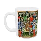 Seated crowned figure surrounded by musicians playing the lute, bagpipes, triangle, horn, viola and drums (manuscript) by - Mug - Standard Size
