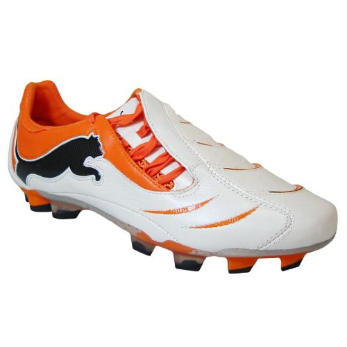 Puma Powercat 1.10 FG K Leather - Chaussures de Football - Blanc Orange, Taille:40.5