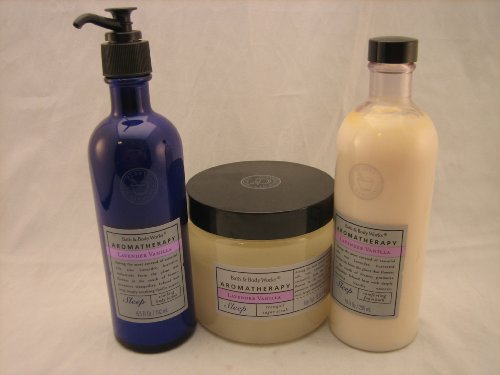 Bath & Body Works Aromatherapy Lavender Vanilla Gift Set including Body Lotion, Sugar Body Scrub, and Foaming Bubble Bath