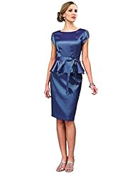 Peplum Satin Knee Length Short Bateau Neck Short Sleeves Sheath  Dress With a Sash 