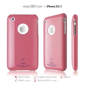 elago S3 Case for iPhone 3G/3GS (High Glossy)-Hot Pink + Universal Dock Adapter included