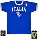 Italia National Futbol Soccer Team Arch Adult Royal Blue Ringer T-Shirt Tee