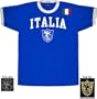 Italia National Futbol Soccer Team Arch Adult Royal Blue Ringer T-Shirt Tee, Large