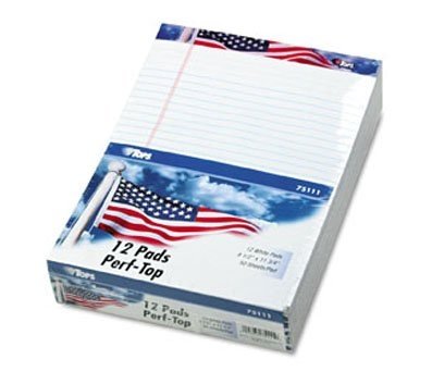 TOPS 75101 American Pride Writing Pads, White, 5 x8, 50 Sheets/Pad, 12 Pads/pack