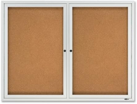Enclosed Cork Bulletin Board, Natural Cork/Fiberboard, 48" x 36"