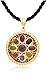 14k Yellow Gold Electroform Rope Design Medallion w/ Cabochon Gemstones and Black Satin Cord, 17