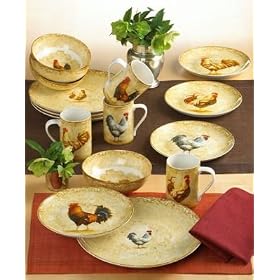 222 Fifth Regal Rooster 16 Piece Dinnerware Set by PTS