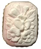 Flower Cameo Pin Pendant Pink Conch Shell Master Carved, Sterling Silver 18k Gold Overlay Italian