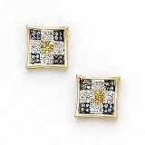 Solid 14K Yellow Gold Micro Pave .20 Carat Checkerboard Genuine Diamond Earrings