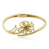 18k Yellow Gold Plated Sterling Silver Diamond-Accent Flower Bangle Bracelet