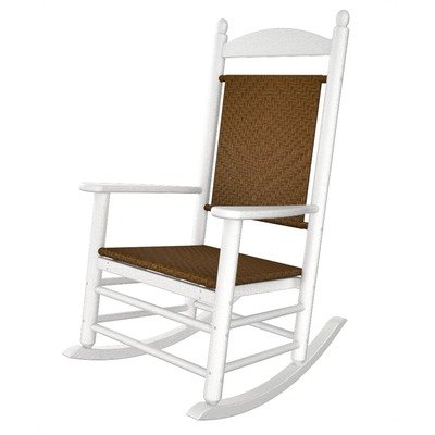 Polywood Outdoor Furniture Kennedy Rocker with Tiger Weave, White-Recycled Plastic Materials