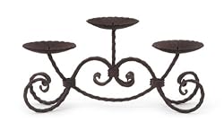 17" Brown Rustic Scroll Design Iron Three-Pillar Candle Holder Stand