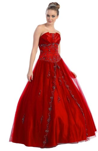 Ball Gown Formal Prom Strapless Wedding Dress #665 (10, Red)