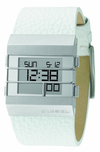 Diesel Gents Digital White Leather Strap Stainless Steel Case Watch