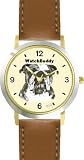 Bulldog (MS) Dog - WATCHBUDDY DESIGNER DELUXE TWO-TONE THEME WATCH - Arabic Numbers-SAND & SOIL STYLE - Pale Yellow Dial with Brown Leather Strap-Children's Size-Small ( Boy's Size & Girl's Size )