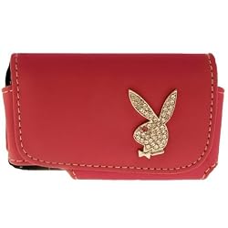Licensed Pink Playboy Horizontal Cellphone Pouch Lined in a Black Bunny Print with Magnetic Flap to Secure phone