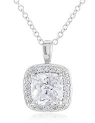 Myia Passiello "Cushion" Cut Swarovski Zirconia Halo Pendant Necklace, 18"
