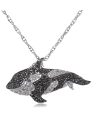 Sterling Silver Black and White Diamond Whale Pendant Necklace (1/3 cttw)