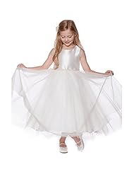 Girls Sleeveless Beaded Scoop Neck 2015 Tulle Flower-Girl Dress/Wedding Dress 