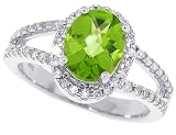 1.45ct Checkerboard Faceted Peridot Ring with Diamonds in 14Kt White Gold