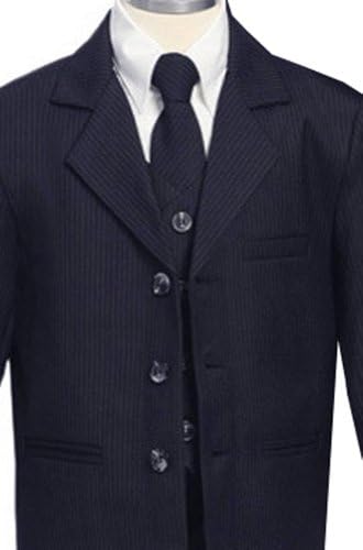 Fougerkids Big Boys 5 Pieces Pinstripe Navy Formal Suit Size 16