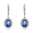 Earrings With 3.30ctw Precious Stones - Genuine Diamonds and Tanzanites Well Made in 14K White Gold Length 29mm