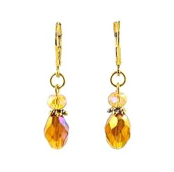 Earrings - E88 - Fire Polished Glass Rice Drop ~ Topaz AB