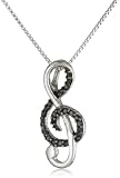 Sterling Silver Black Diamond Music Note Fashion Pendant Necklace (.11 cttw), 18"