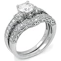 Sterling Silver Cubic Zirconia CZ Wedding Engagement Ring Set
