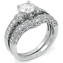 Sterling Silver Cubic Zirconia CZ Wedding Engagement Ring Set