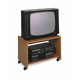 Oak Finish Wood TV Stand Cart w/Casters & Shelf