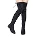 Beston GF59 Women's Drawstring Tie Low Heel Side Zipper Thigh High Stretch Boots