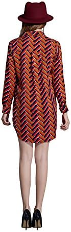 Ochanal Women's Plus Size Chiffon Slim Button Plaid Lapel Long Sleeve Dress Orange 2X